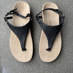 Vionic Womens 9 Kirra II Sandals Shoes Black Thong Slingback Orthotic Flats